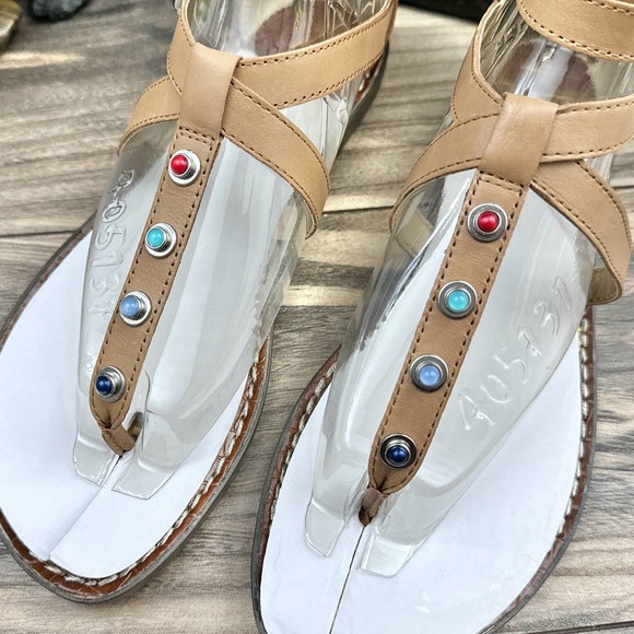 NIB Sam Edelman 8.5M Camel Genevive Leather Studded Strappy Gladiator Sandals - Picture 4 of 12